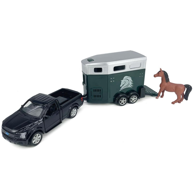 VIIGER F150 Pickup Truck Trailer Towing Horse Transporter Farm Trailers Doors Open 136 Scale Model Car Diecast Metal Toy Cars 3 4 5 6 7 Year Old Kids Boys Gifts Cake Topper Home Office Dcor Collection - Image 3