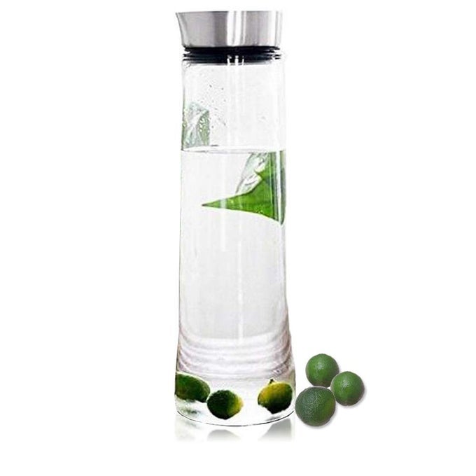 1L GLASS CARAFE GLASS WATER JUG BOROSILICATE GLASS JUG WITH STAINLESS STEEL LID FOR WATER MILK JUICE ICED TEA LEMONADE AND SPARKLING DRINKS