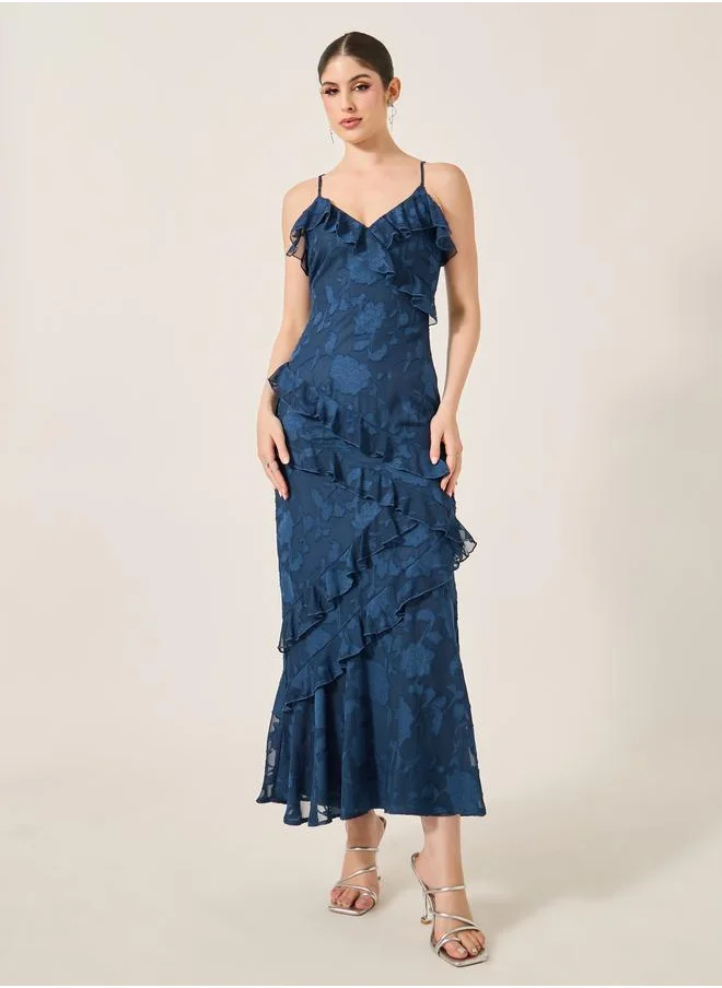 ستايلي Styli Ruffle Detail Strappy A-Line Maxi Dress