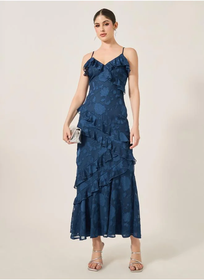 ستايلي Styli Ruffle Detail Strappy A-Line Maxi Dress