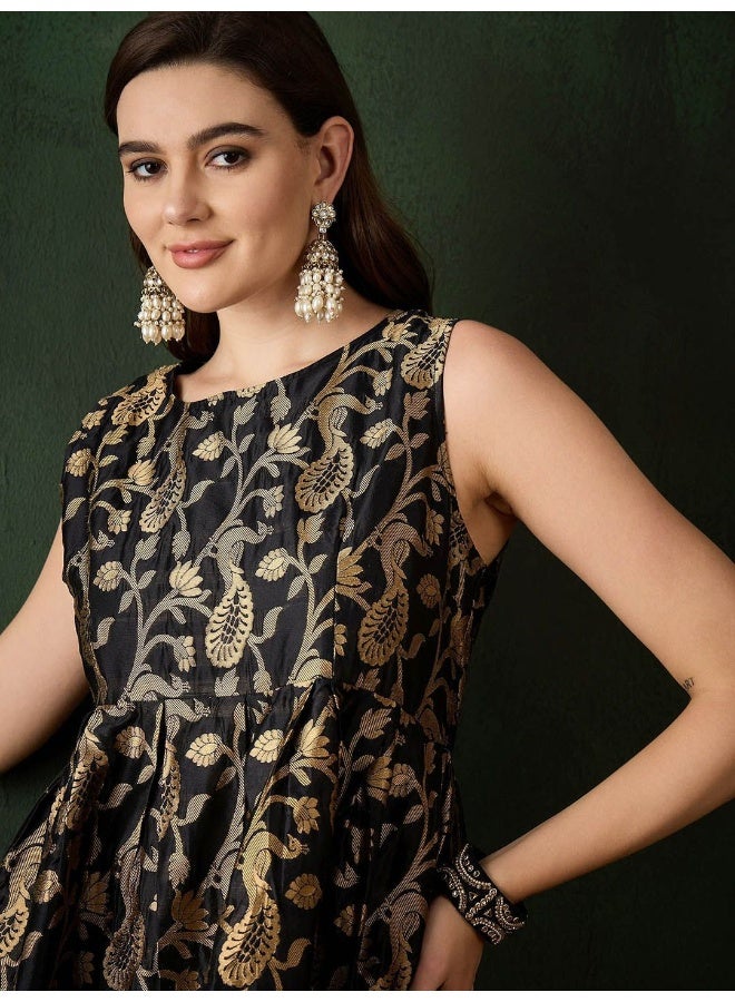 AKS Black Banarasi Brocade Shift Dress  - Image 2