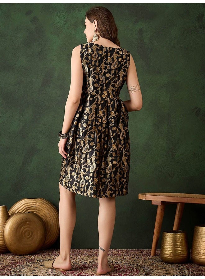 AKS Black Banarasi Brocade Shift Dress  - Image 4