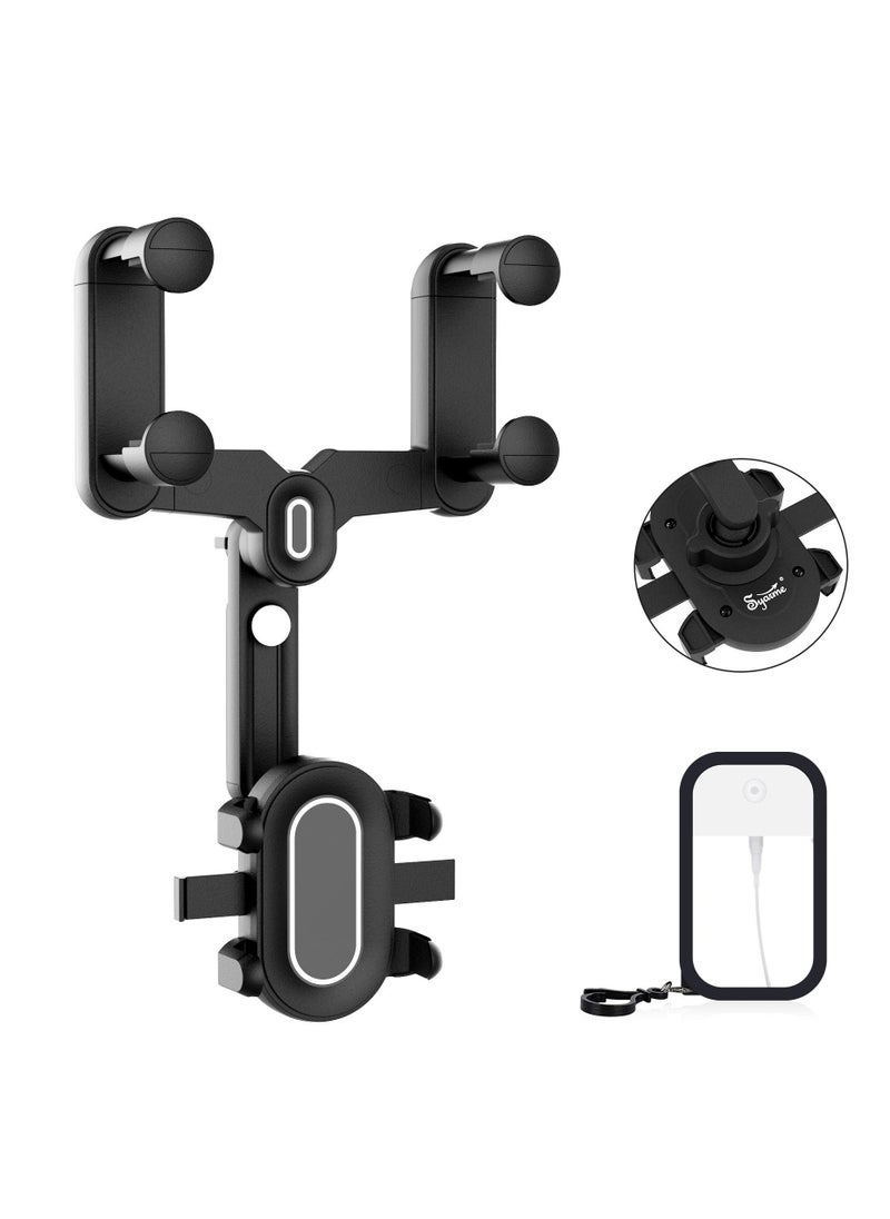 Syarme Rear View Mirror Phone Holder, Syarme Rotatable and Retractable Car Phone Holder, Multifunctional 360° Rearview Mirror Phone Mount for Car, for All 4 - 7" Mobile Phones and All Car, with Spray Bottle  - Image 1