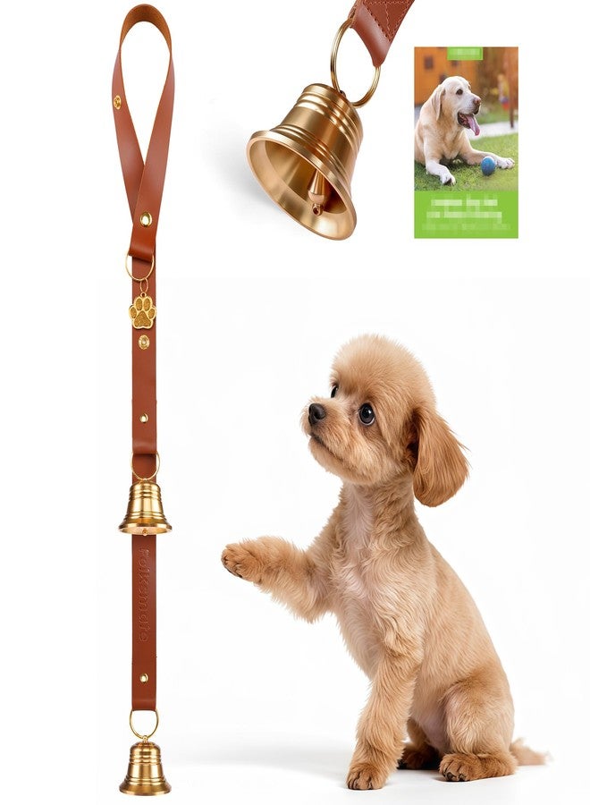 FOLKSMATE Leather Dog Door Bells for Potty Training, Big Brass Puppy Dog Door Bells Extra Loud for Dogs Training, Housebreaking, Door Knob, Dog Bell to Ring to Go Outside Puppy Pet Supplies Leather - Image 1