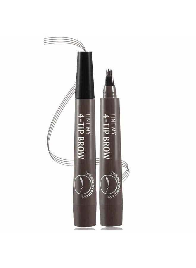 QUEMISS Eyebrow Pen Microblading 4 Fork Tip Eyebrow Pencil Creates Lasting MakeUp Professional Natural Brow Pen Cover Sparse Areas Daily Waterproof 3D Brow Pencil (04#Gray Brown) - Image 1