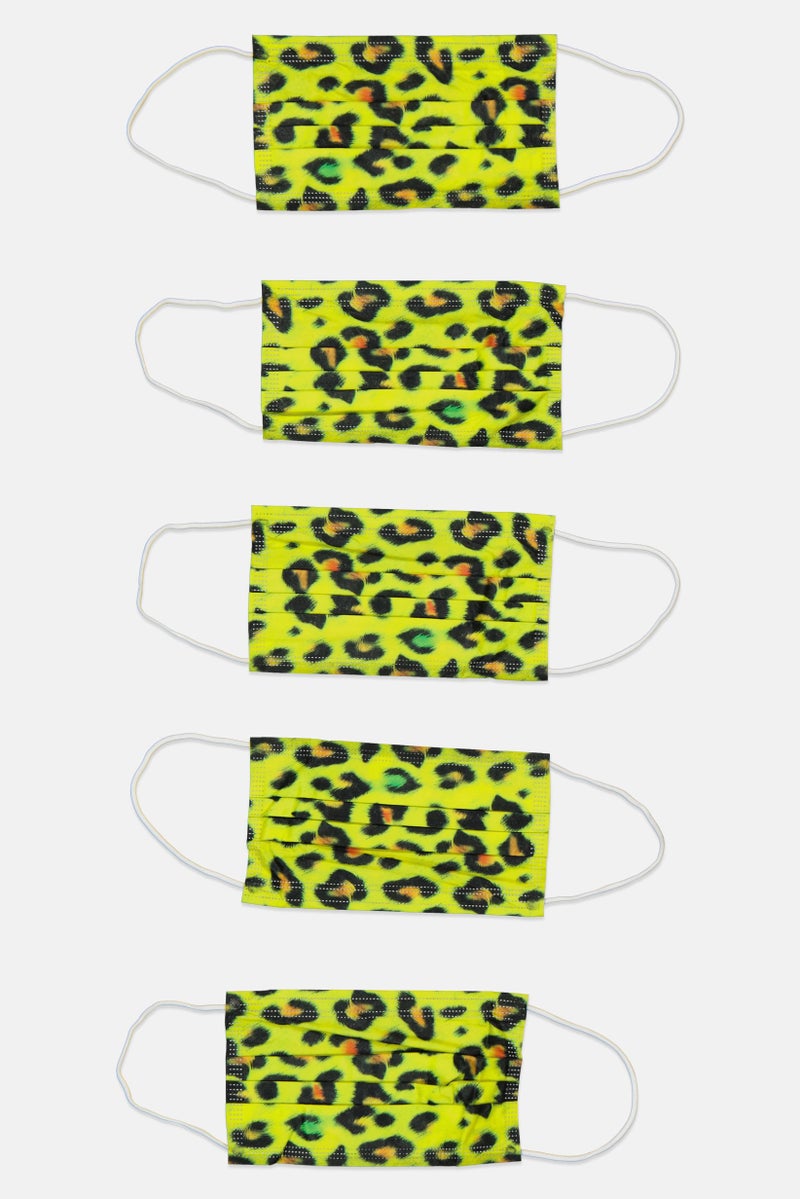 Medipop 5 Pieces Leopard Print 3 Ply Disposable Non Medical Face Mask, Multicolor - Image 1