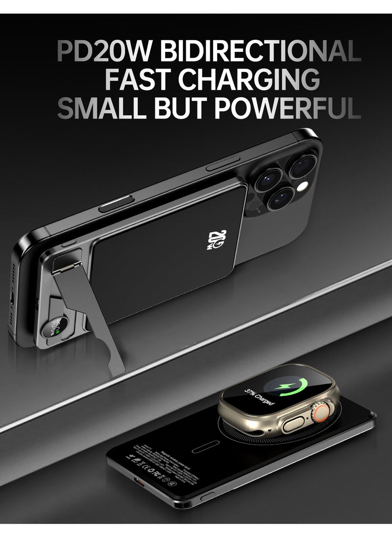 luminum - Ultra-Slim 5000mAh Power Bank,Qi2 Certified 15W Ultra-Fast MagSafe-Compatible Portable Charger,PD 20W 5000mAh Battery Pack with Smart Display and Foldable Stand, For iPhone 16/15/14/13/12 Series,AirPods,iwatch and More(USB-C Cable Include) - Image 1