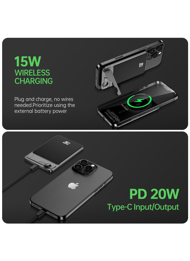 luminum - Ultra-Slim 5000mAh Power Bank,Qi2 Certified 15W Ultra-Fast MagSafe-Compatible Portable Charger,PD 20W 5000mAh Battery Pack with Smart Display and Foldable Stand, For iPhone 16/15/14/13/12 Series,AirPods,iwatch and More(USB-C Cable Include) - Image 1