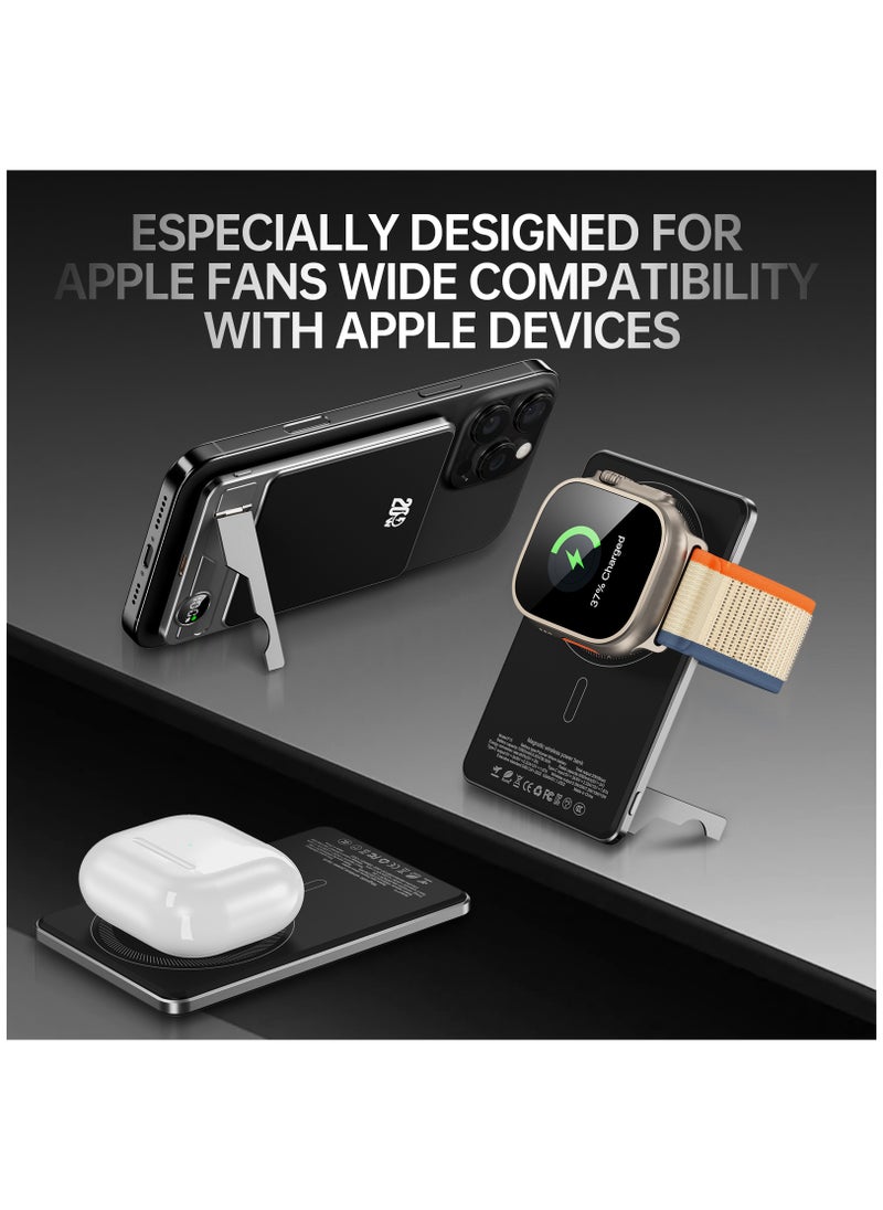 luminum - Ultra-Slim 5000mAh Power Bank,Qi2 Certified 15W Ultra-Fast MagSafe-Compatible Portable Charger,PD 20W 5000mAh Battery Pack with Smart Display and Foldable Stand, For iPhone 16/15/14/13/12 Series,AirPods,iwatch and More(USB-C Cable Include) - Image 1