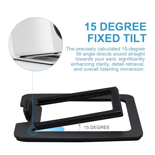Sanyun SW601 15° Tilted Desk Speaker Stands for Compact 2''-3'' Computer PC Bookshelf Monitor Speakers, Steel Metal Base & Damping Foam Padding (Pair, Black) - Image 3