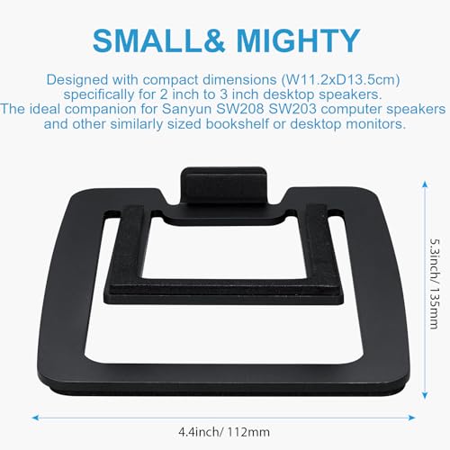 Sanyun SW601 15° Tilted Desk Speaker Stands for Compact 2''-3'' Computer PC Bookshelf Monitor Speakers, Steel Metal Base & Damping Foam Padding (Pair, Black) - Image 2