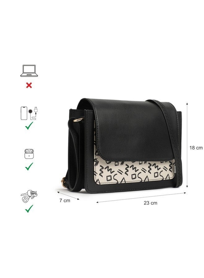 Fastrack Printed PU Structured Sling Bag for Women, Ladies and Girls | Sling Bag with Doodle Print and Button Closure - Image 4