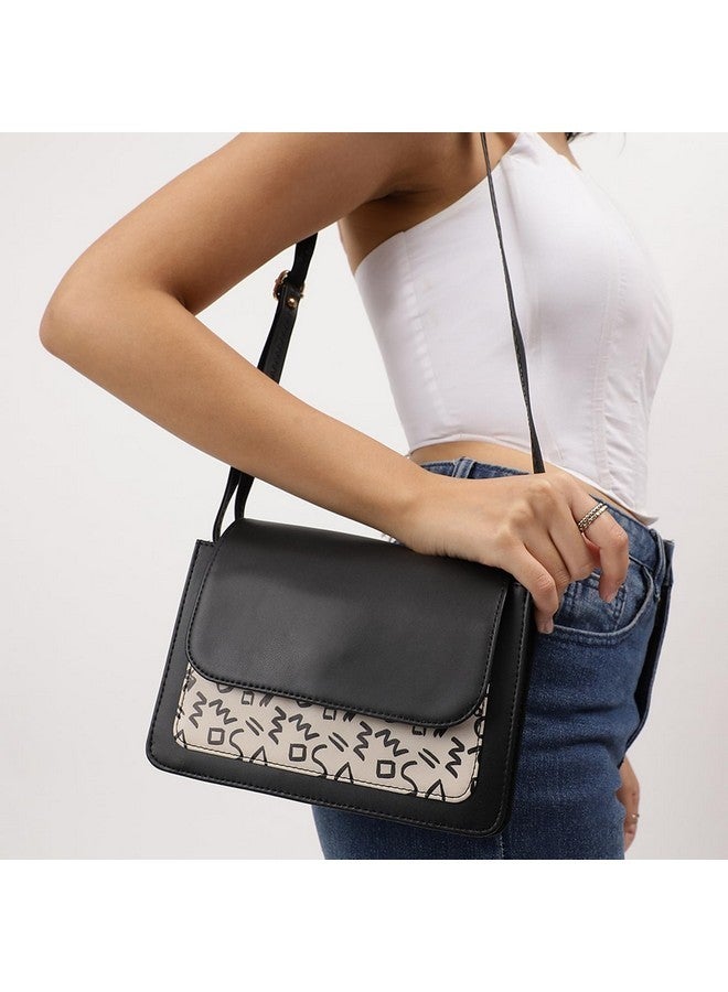 Fastrack Printed PU Structured Sling Bag for Women, Ladies and Girls | Sling Bag with Doodle Print and Button Closure - Image 2