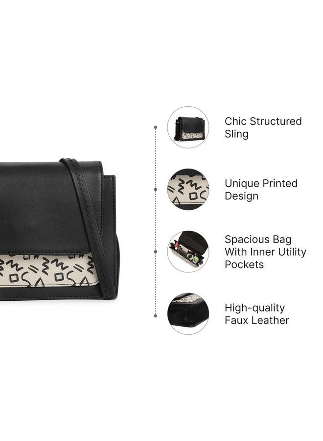 Fastrack Printed PU Structured Sling Bag for Women, Ladies and Girls | Sling Bag with Doodle Print and Button Closure - Image 3