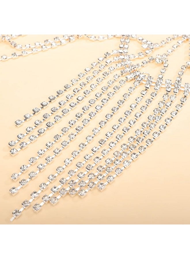 Xerling Rhinestones Tassel Cap Headpiece 1920S Flapper Head Chain Bridal Hair Accessories Silver Crystal Cleopatra Head Jewelry For Women (Type D Silver) - Image 4