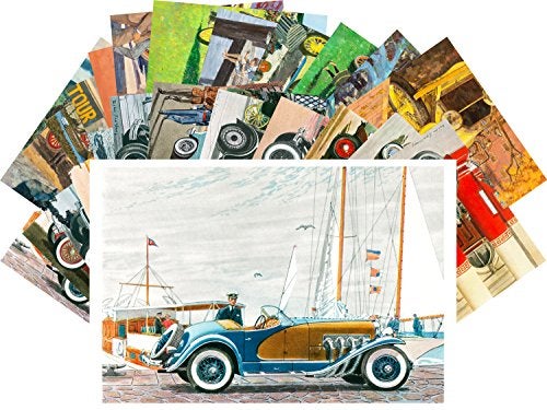 PIXILUV Vintage PostCards 24 pcs Classic Cars Vintage Magazine Ads Illustration Sixties Seventies - Image 1