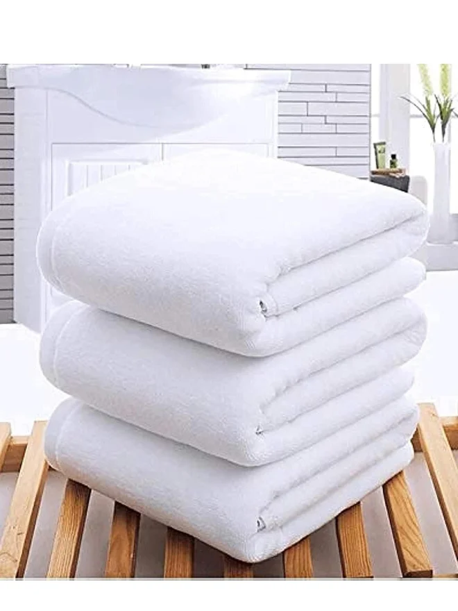 1Chase 1CHASE Pack of 2 - Cotton Bath Towel, White 70x140cm