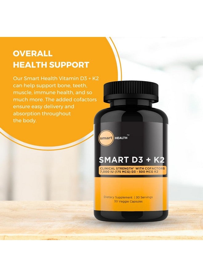 Generic smart HEALTH - Vitamin D3 + K2 - Bone Health & Immune Support - 7000 IU(175 MCG)D3 + 500 MCG K2 - Cofactors B6, Magnesium & Zinc - Gluten Free, Vegan, Non-GMO - Dietary Supplement - 30 Veggie Capsules  - Image 4