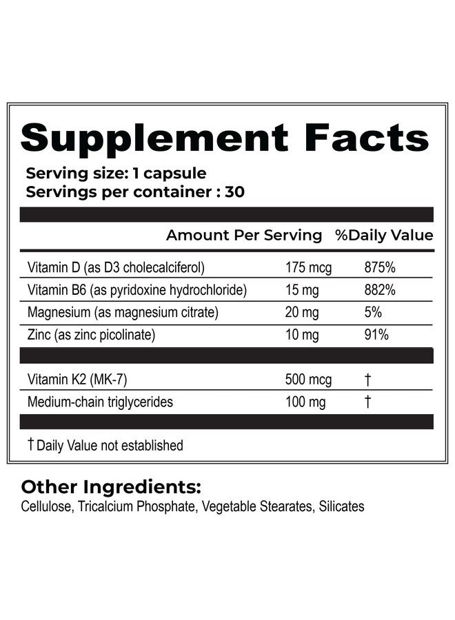 Generic smart HEALTH - Vitamin D3 + K2 - Bone Health & Immune Support - 7000 IU(175 MCG)D3 + 500 MCG K2 - Cofactors B6, Magnesium & Zinc - Gluten Free, Vegan, Non-GMO - Dietary Supplement - 30 Veggie Capsules  - Image 2