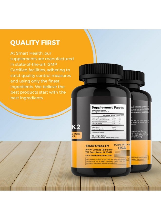 Generic smart HEALTH - Vitamin D3 + K2 - Bone Health & Immune Support - 7000 IU(175 MCG)D3 + 500 MCG K2 - Cofactors B6, Magnesium & Zinc - Gluten Free, Vegan, Non-GMO - Dietary Supplement - 30 Veggie Capsules  - Image 5