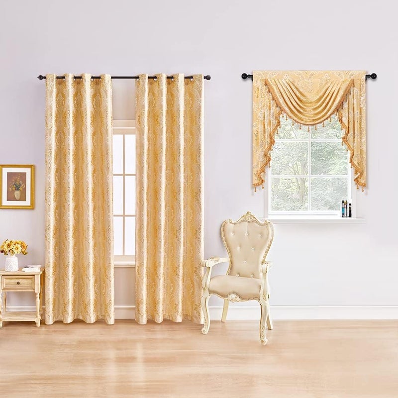 ELKCA Damask Golden Jacquard Single Swag Waterfall Valance for Kitchen Living Room Rod Pocket Valance for Small Window39Inch1 Panel - Image 2