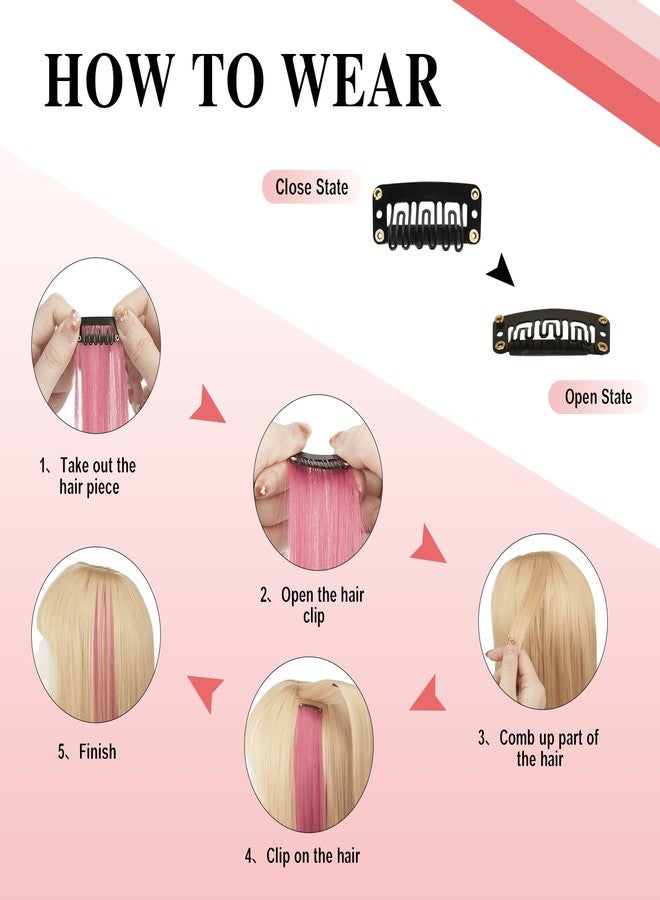 SOFEIYAN 10 Pcs Colored Hair Extensions Party Highlights Colorful Clip in Hair Extensions 22 Inch Straight Synthetic Hairpieces for Women Kids Girls Halloween Christmas Cosplay, 10pcs Red - Image 4