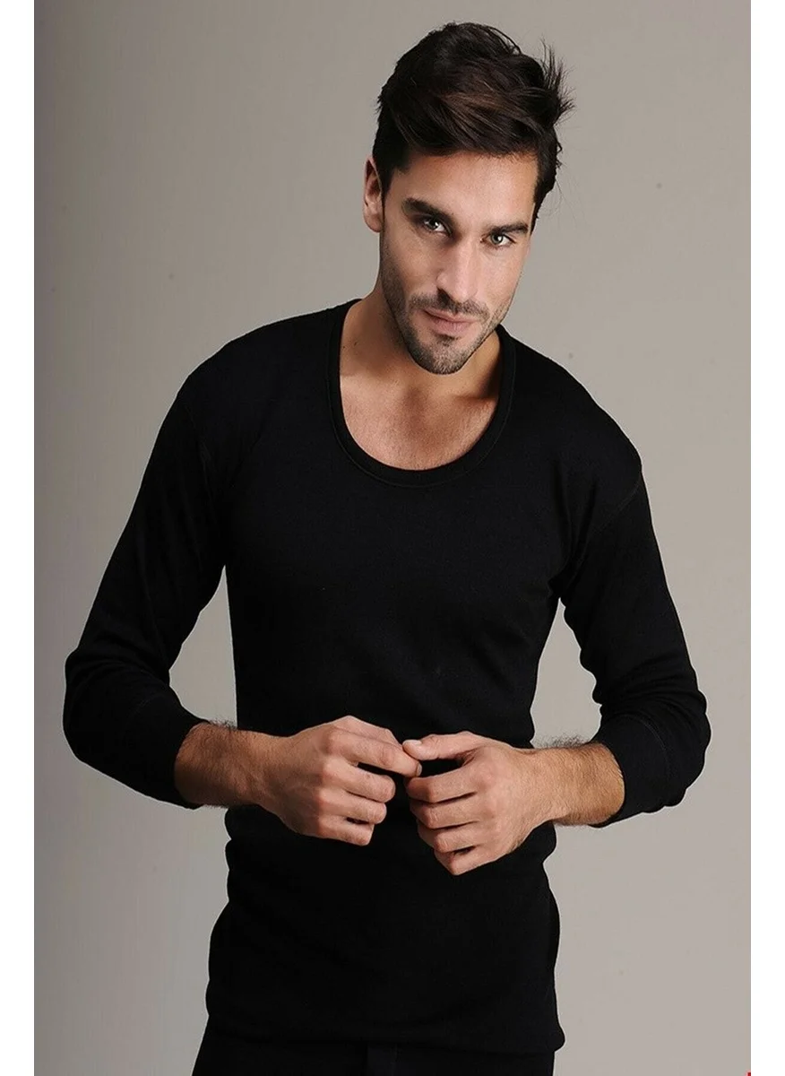 Hasyün 4002 Men's Long Sleeve Wool Thermal Undershirt-Black
