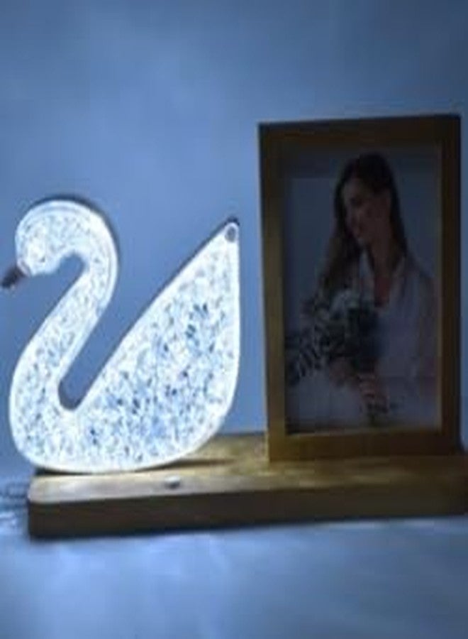 PremiumAV Swan Shape Crystal LED Night Lamp with Wooden Photo Frame | Romantic Table Lamp Gift for Couples | Wedding Anniversary Home Decor - Image 5