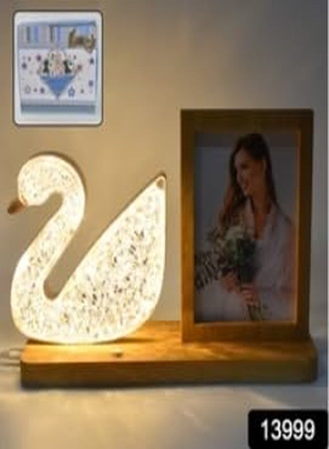 PremiumAV Swan Shape Crystal LED Night Lamp with Wooden Photo Frame | Romantic Table Lamp Gift for Couples | Wedding Anniversary Home Decor - Image 2