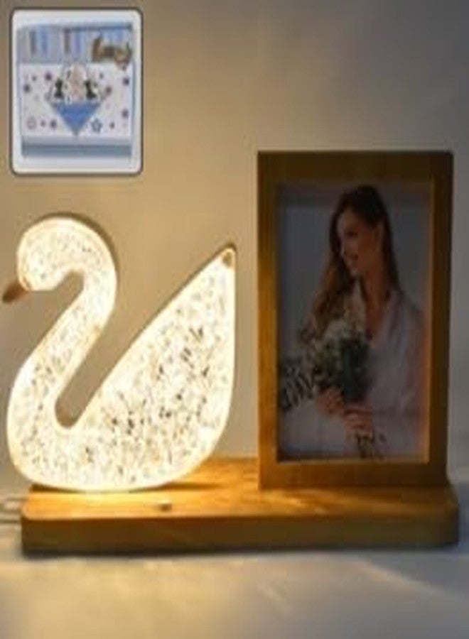 PremiumAV Swan Shape Crystal LED Night Lamp with Wooden Photo Frame | Romantic Table Lamp Gift for Couples | Wedding Anniversary Home Decor - Image 3