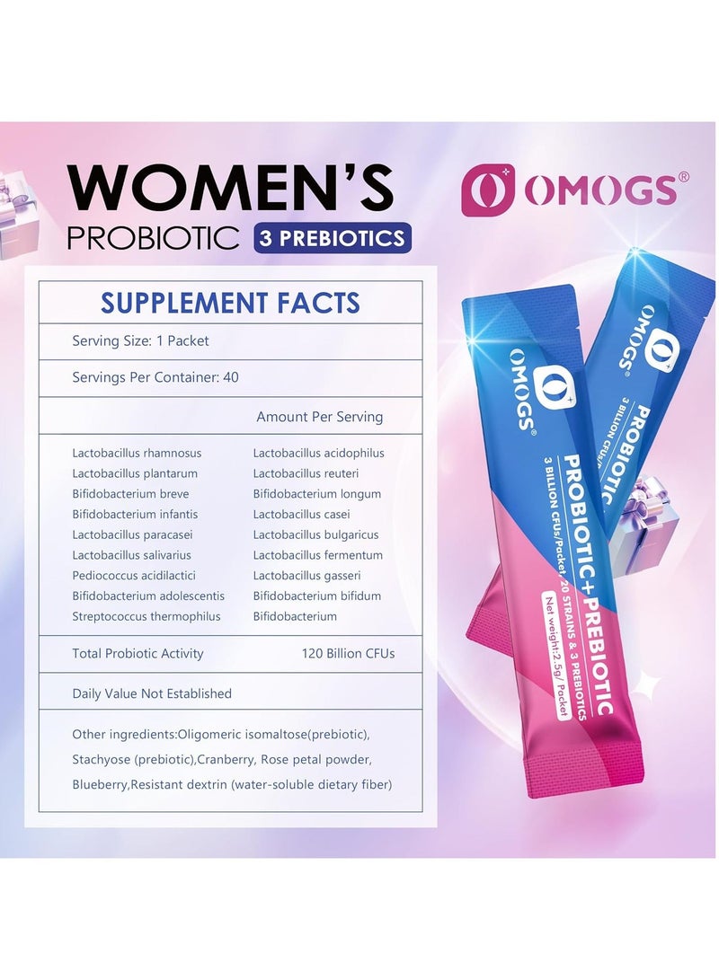 OMOGS Women's Probiotic, 120-Billion-CFUs, 20 Strains, 40 Packets Packaging may vary - Image 3