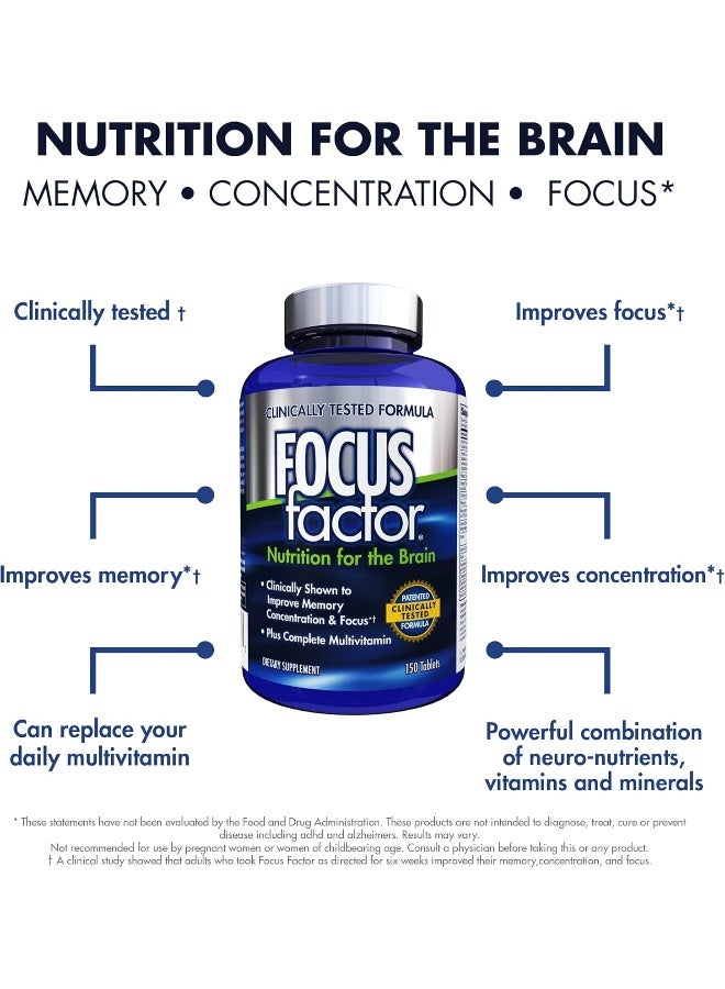 Focus Factor Nutrition For The Brain, Improved Memory & Concentration Brain Supplement, Original, 150 Count, Pack Of 2 - Image 4