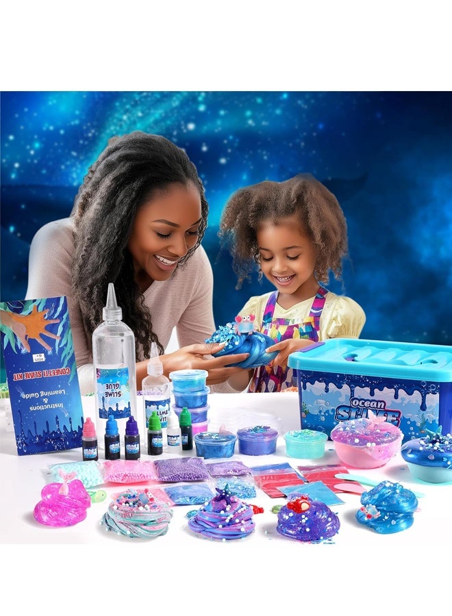 بيوينتي Ocean Slime Kit للأطفال 6+ غير اللاصقة Ultra-Soft Slime Making Kit ، الطين المعدني اللامع ولعبة Slime متعددة المواضيع ، هدية عيد ميلاد رمضان مثالية للأولاد والبنات - Image 2