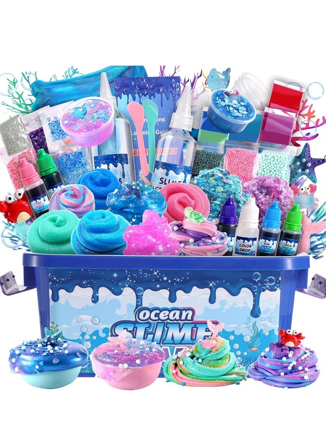 بيوينتي Ocean Slime Kit للأطفال 6+ غير اللاصقة Ultra-Soft Slime Making Kit ، الطين المعدني اللامع ولعبة Slime متعددة المواضيع ، هدية عيد ميلاد رمضان مثالية للأولاد والبنات - Image 1