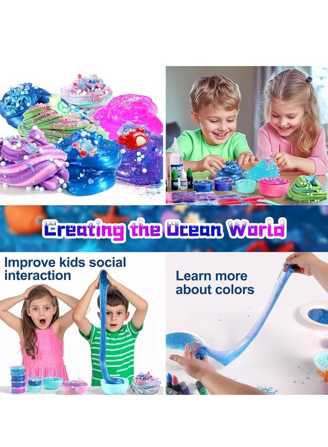بيوينتي Ocean Slime Kit للأطفال 6+ غير اللاصقة Ultra-Soft Slime Making Kit ، الطين المعدني اللامع ولعبة Slime متعددة المواضيع ، هدية عيد ميلاد رمضان مثالية للأولاد والبنات - Image 4