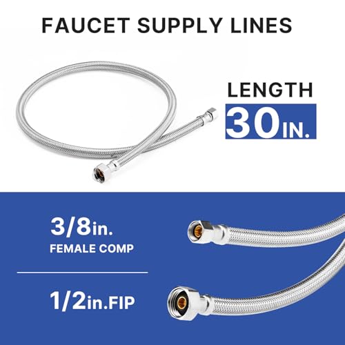 WMAXPFIT2 Pack 30 Inch Faucet Water Supply Line 38 Inch Female Comp x 12 Inch FIP Faucet Flexible Water Connector Hose Stainless Steel Braided Water Supply Line 30 INCHES - Image 3
