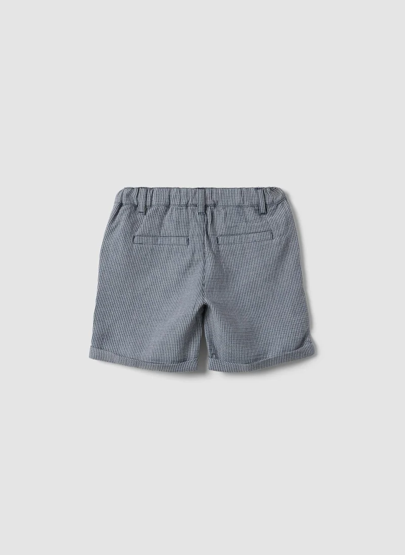 او في اس OVS Blue And White Checked Cotton Shorts For Toddlers, Regular Fit