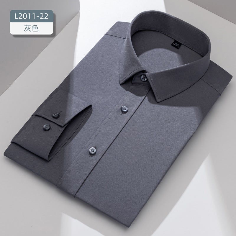 Shirt Mens Long-sleeved Business Stretch Slim-fit Anti-wrinkle White Shirt Work Clothes Business Wear Work Dress Shirt Mens gray style 