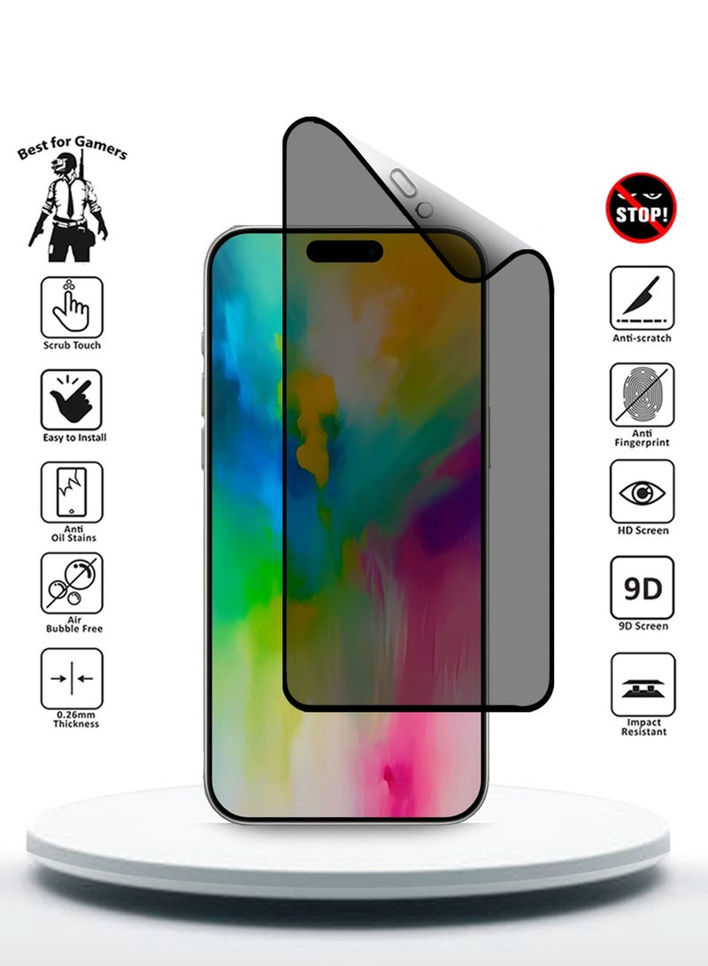 Wtech Apple iPhone 16 Pro 2024 Nano Ceramic Privacy Full Glue Full Cover Matte Flexible Screen Protector (MSCNMP) - Clear/Black - Image 2