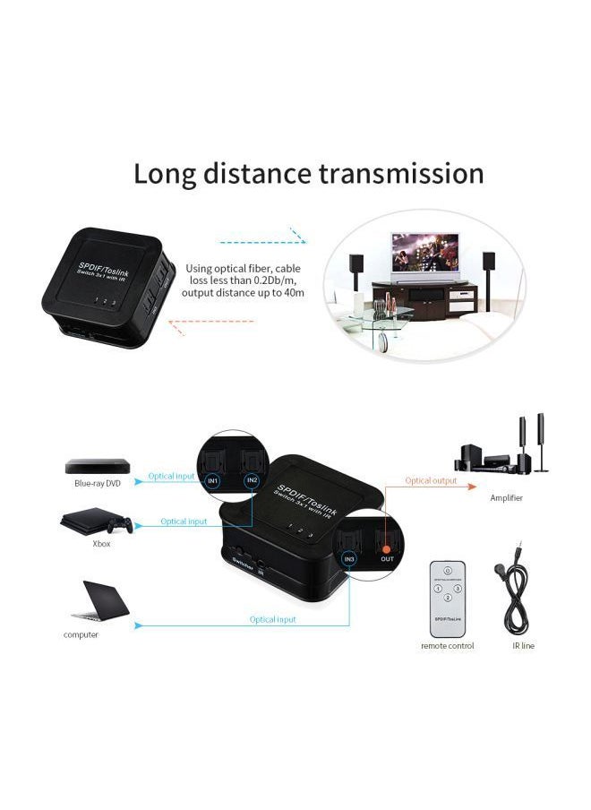 نيبمينينت - محول صوت بصري SPDIF 3 في 1 مع جهاز تحكم عن بعد أسود - Image 1