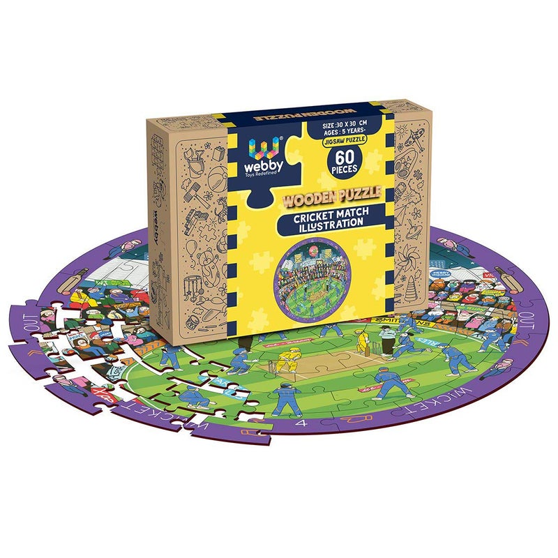 Webby Cricket Premier League Wooden Jigsaw Round Puzzle, 60 Pcs - Image 2