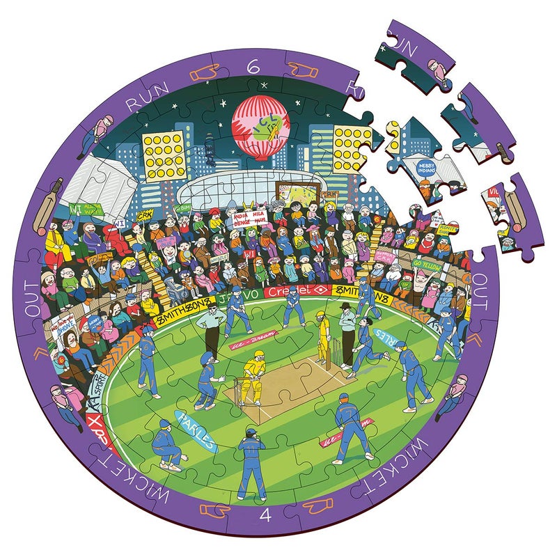 Webby Cricket Premier League Wooden Jigsaw Round Puzzle, 60 Pcs - Image 1