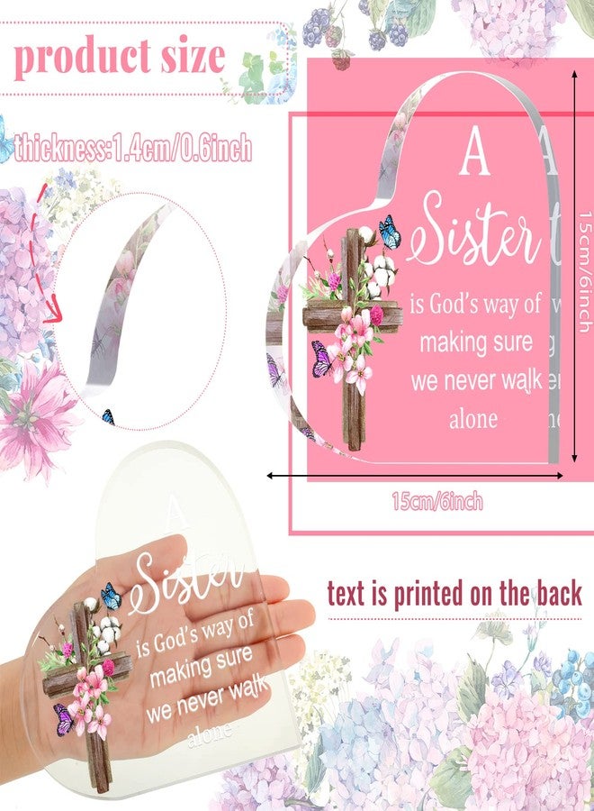 Yulejo Sister Gifts from Sisters Brothers Heart Acrylic Sign Christ Gifts for Women Inspirational Christian Desk Decor Christmas Birthday Friend Present, 6 x 6'' - Image 3