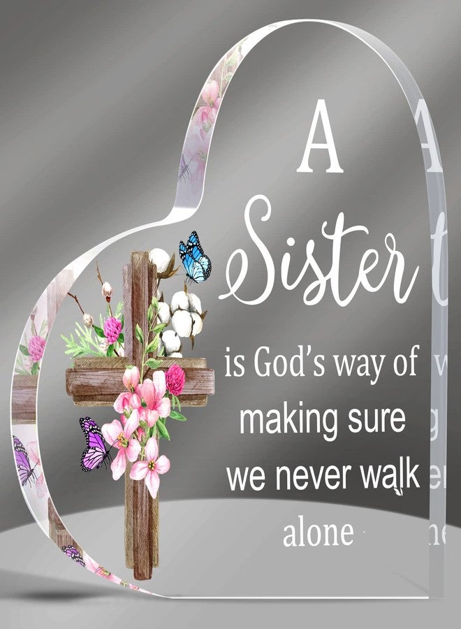 Yulejo Sister Gifts from Sisters Brothers Heart Acrylic Sign Christ Gifts for Women Inspirational Christian Desk Decor Christmas Birthday Friend Present, 6 x 6'' - Image 1