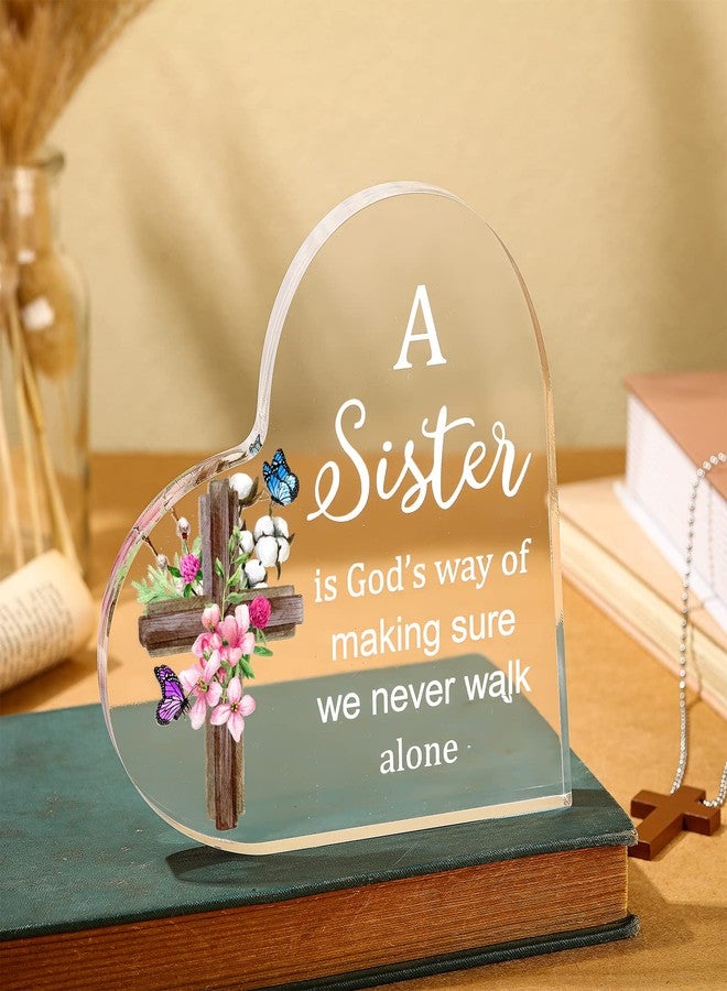 Yulejo Sister Gifts from Sisters Brothers Heart Acrylic Sign Christ Gifts for Women Inspirational Christian Desk Decor Christmas Birthday Friend Present, 6 x 6'' - Image 2
