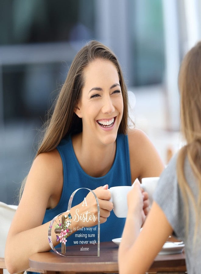 Yulejo Sister Gifts from Sisters Brothers Heart Acrylic Sign Christ Gifts for Women Inspirational Christian Desk Decor Christmas Birthday Friend Present, 6 x 6'' - Image 4