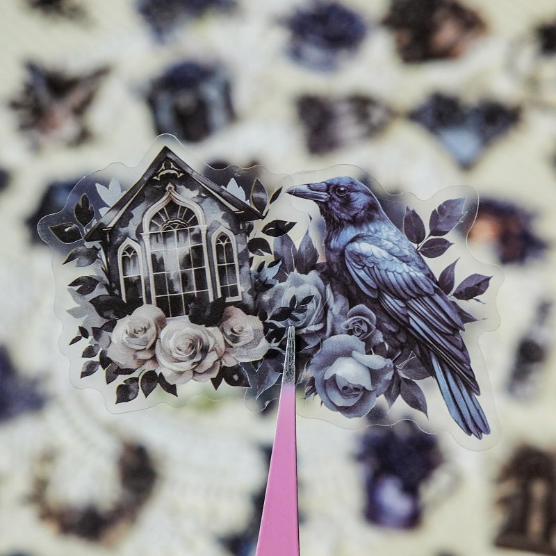 PIGBIT 56 Pcs Gothic Rose Stickers Pack â€“ Dark Victorian Aesthetic Scrapbooking Decals, Waterproof Clear Gothic Flowers & Vintage Objects for Journals, Planners, Art Crafts, Laptop Decoration - Image 3