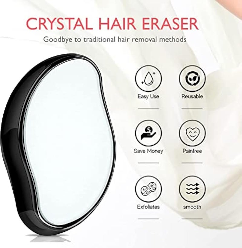 Crystal Hair Eraser Exfoliator Body Softener Dead Cell Remover Painless Exfoliator for Arms Legs Back Hair Removal for Women Men - Quick and Easy Reusable Washable Portable Black - Image 2