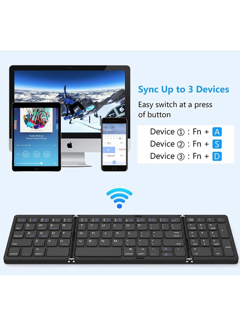 DUSALA Foldable Bluetooth Keyboard Folding Wireless Portable Keyboard with Numeric Keypad, USB-C Rechargeable for iOS Android Windows System Laptop Tablet Smartphone Device - Image 3
