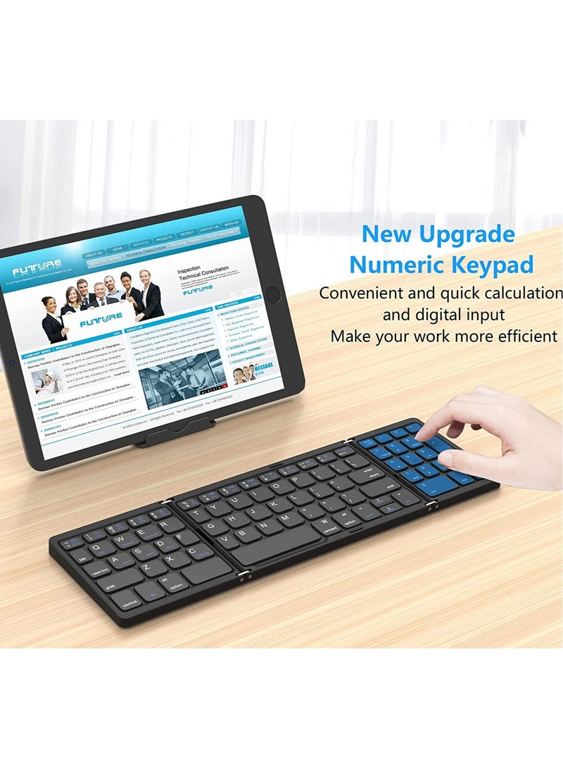 DUSALA Foldable Bluetooth Keyboard Folding Wireless Portable Keyboard with Numeric Keypad, USB-C Rechargeable for iOS Android Windows System Laptop Tablet Smartphone Device - Image 5